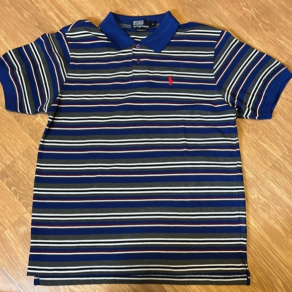 Polo by Ralph Lauren Blue and Gray Striped Polo Shirt excellent condition size M - Picture 1 of 3